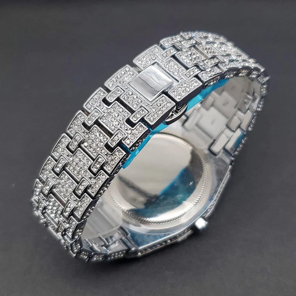 Quartz Watches For Men Octagonal Case Luxury Diamond Men's Watch