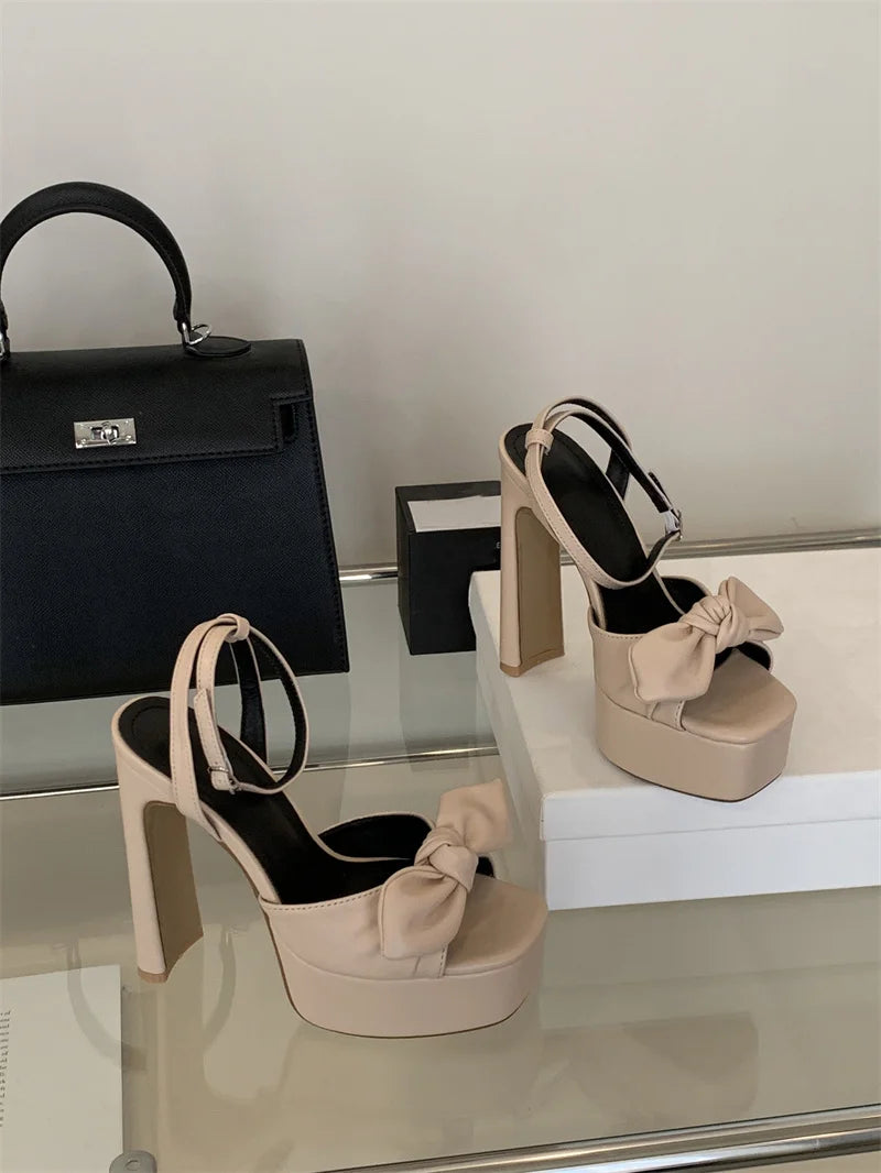 Hiley Sexy Pleated Bowknot Women's Sandals for wedding Peep Toe