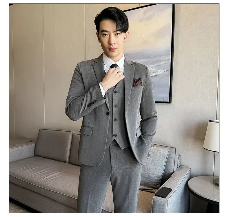 Black Mens Office Suit 3 Piece, Fashion Slim Fit Jackets and Vest with Trousers