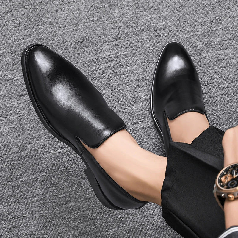 Business Formal Slip-On Leather Shoes Men's Casual Moccasins Black Wedding Shoes