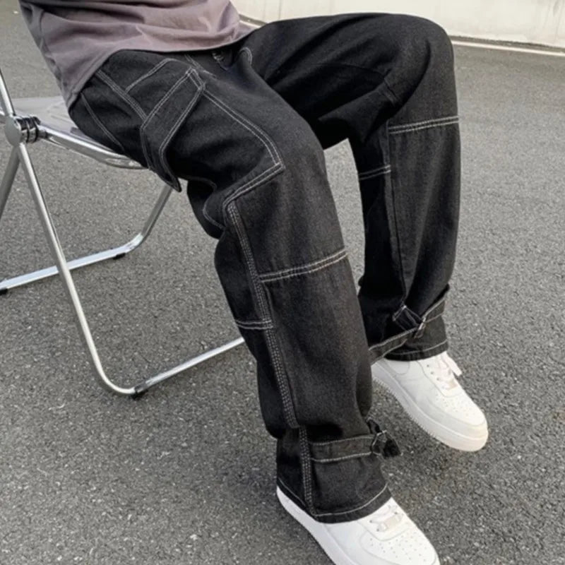 Men's Straight Baggy Denim Pants Streetwear Skateboard Pant Neutral Trousers