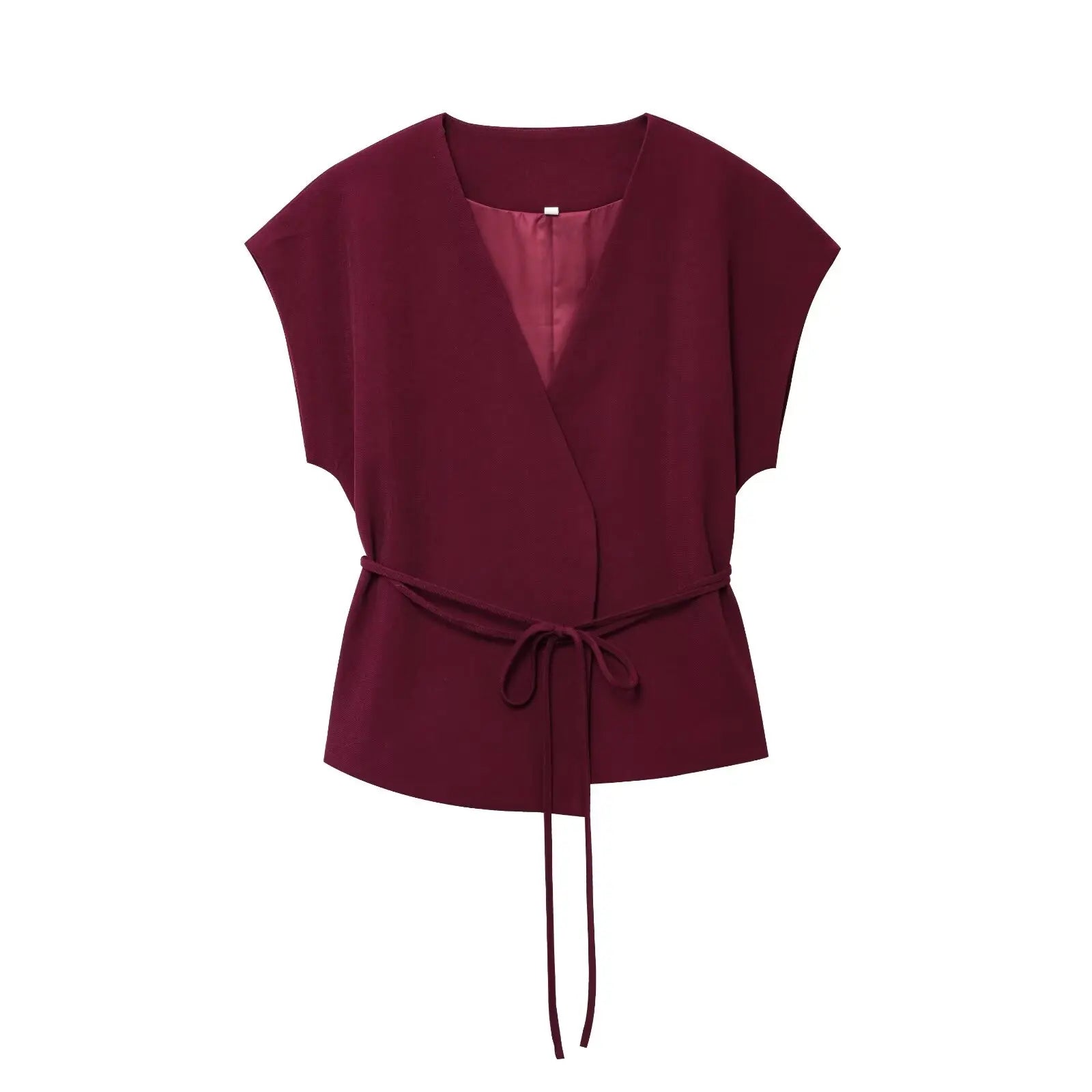 TFMLN Fashion Women's Trouser Suits V-Neck Top with Belt Straight Pants Sets