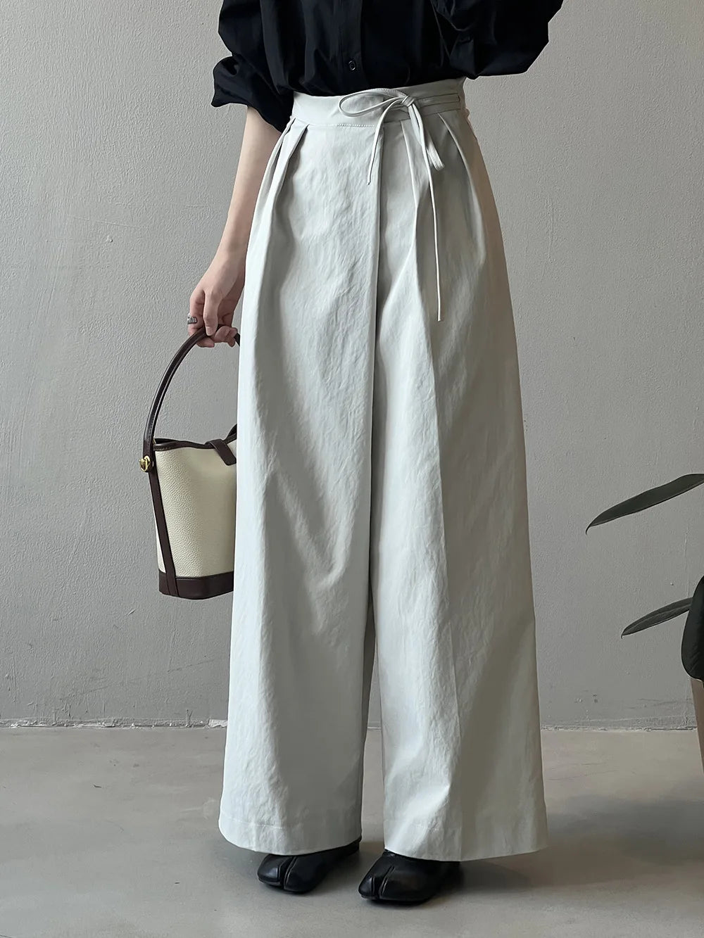 Women Casual Wide Leg High Waist Pants Fashion Clothes Black Brown Pants Female