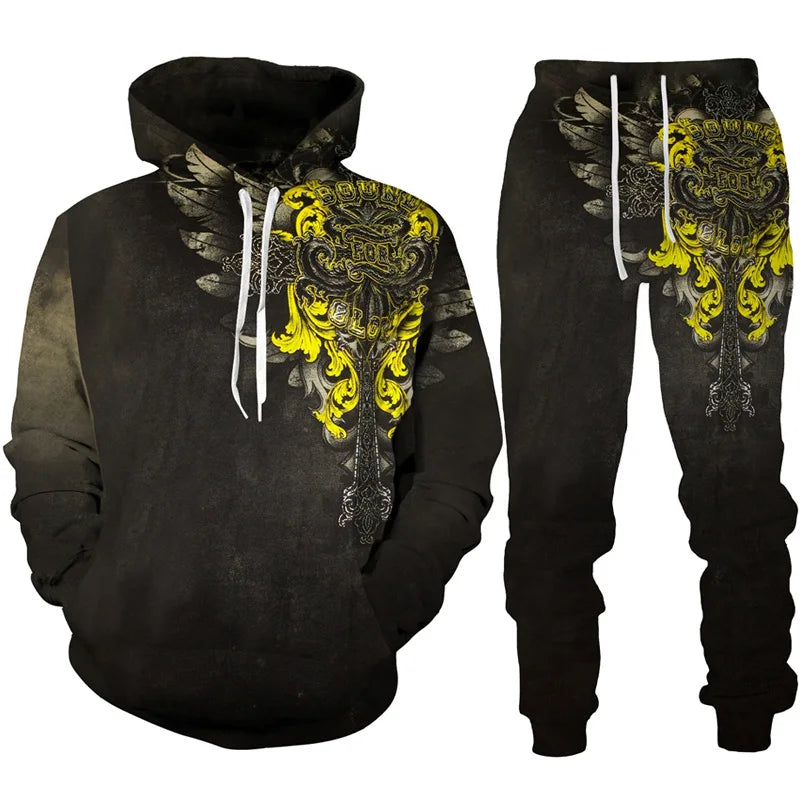 Men Hoodie & SET Tracksuit Gothic Skull Tattoo 3D Printed Fashion