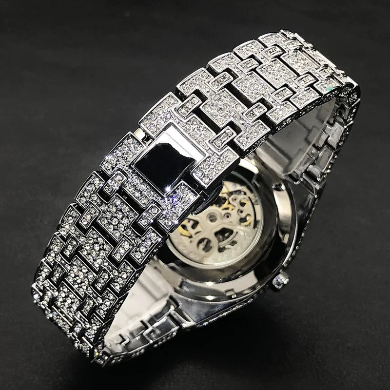 Luxury Full Ice Out  Hip Hop Tourbillon Watches Bling Diamond Gold Male