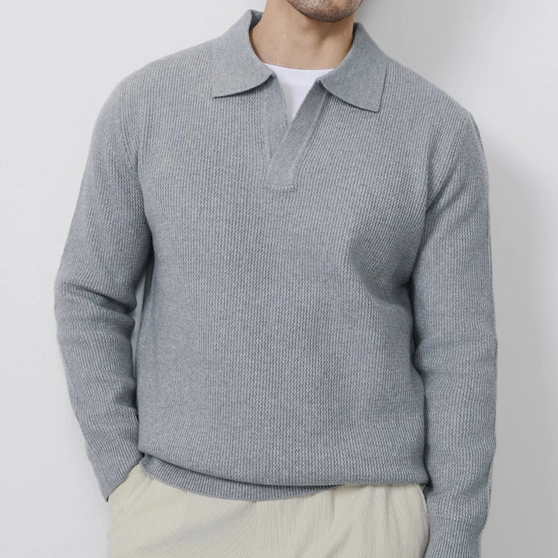 VOODIEX Autumn New Casual Knit Polo Shirts Men Fashionable Long Sleeve