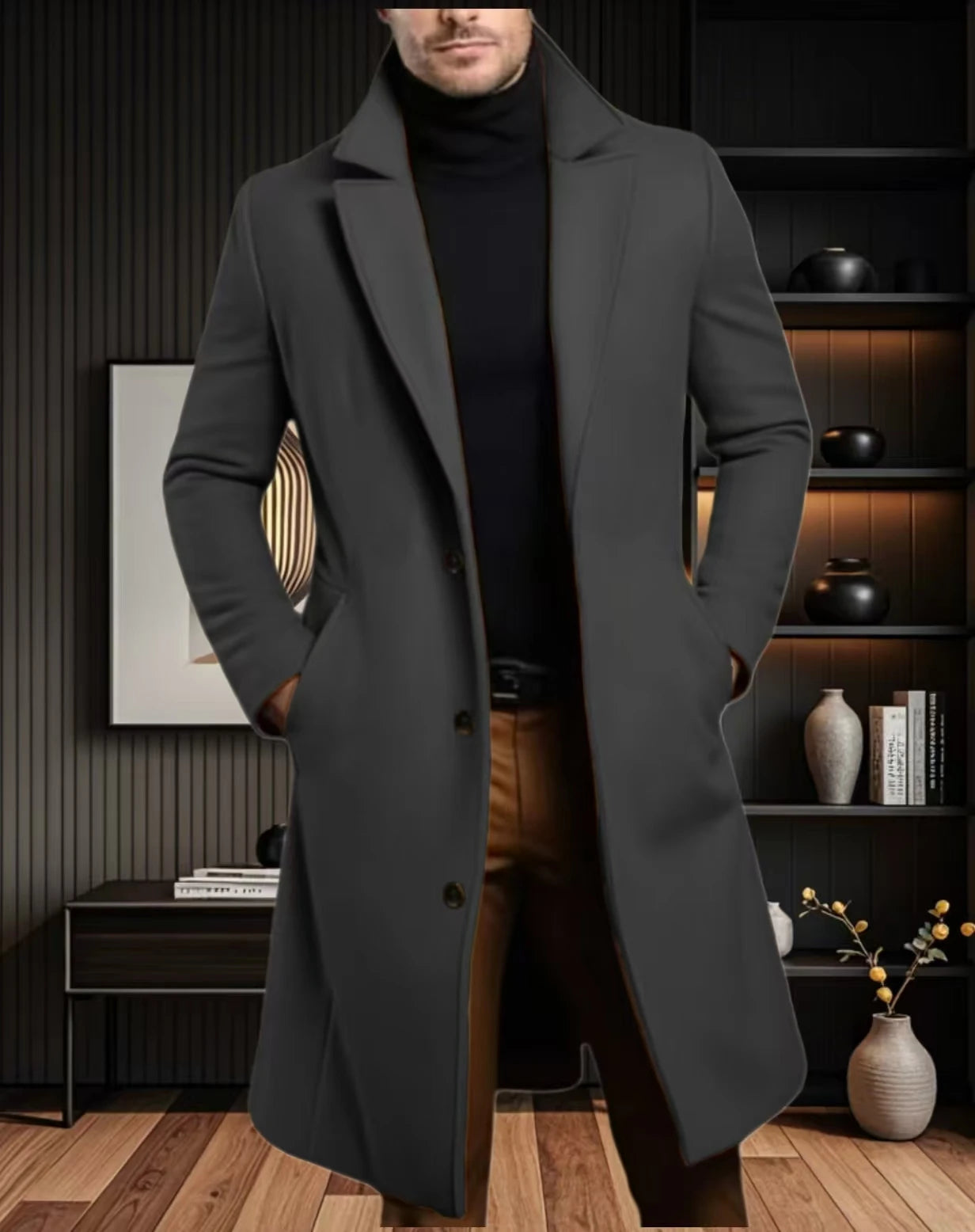 Men Coat Stylish Warm and Comfortable Black Trench