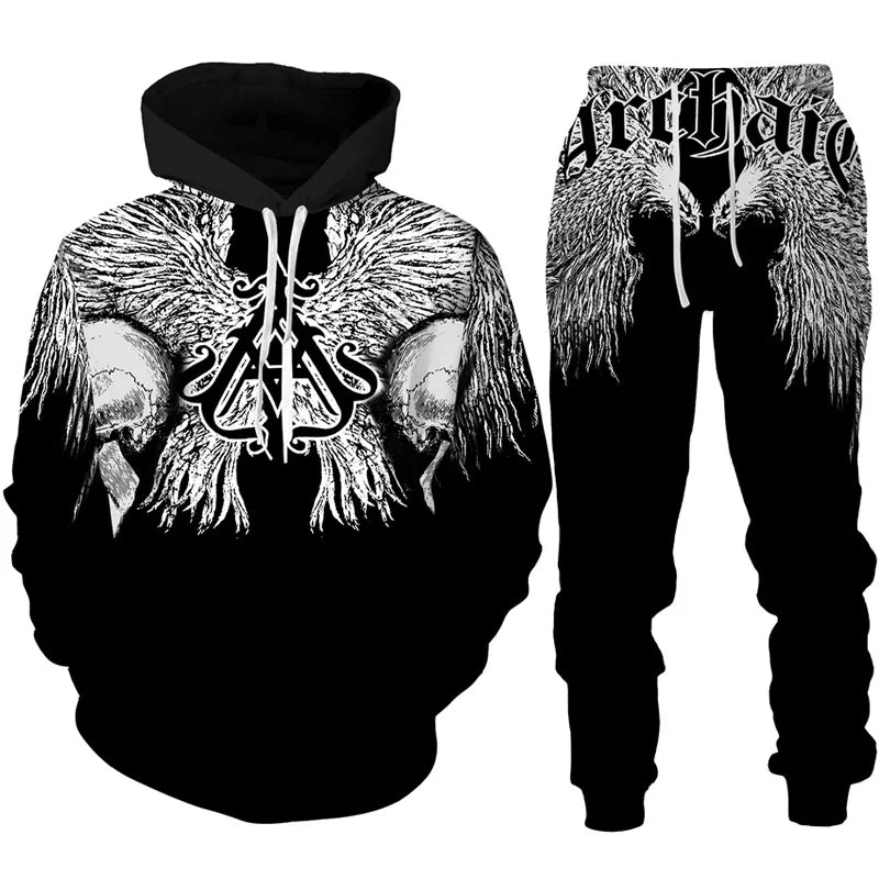 Men Hoodie & SET Tracksuit Gothic Skull Tattoo 3D Printed Fashion
