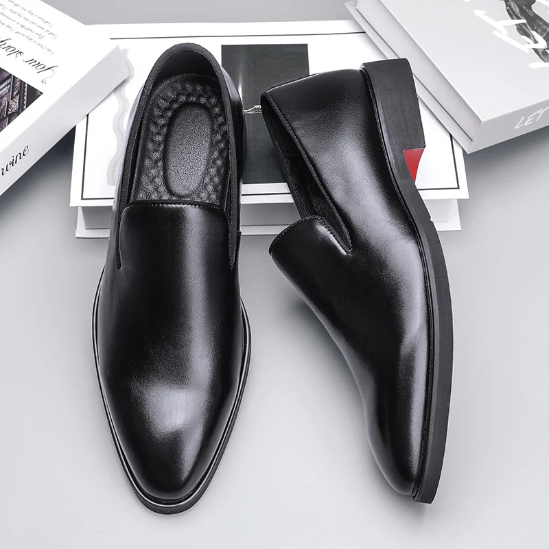 Business Formal Slip-On Leather Shoes Men's Casual Moccasins Black Wedding Shoes