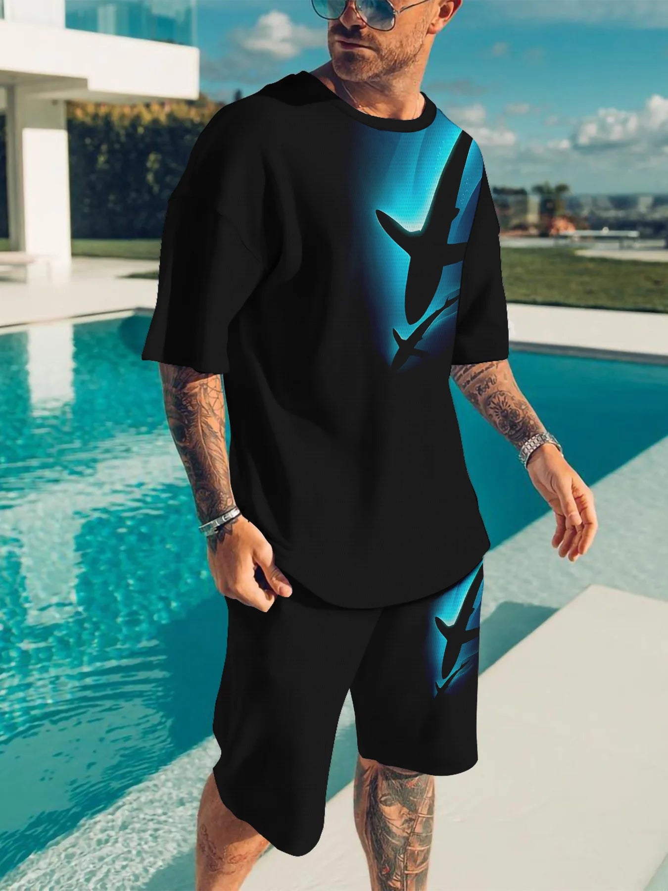 Sports Suit Breathable Outdoor Casual Men's T-Shirt and Pants Suit Summer