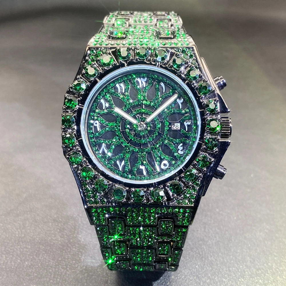 Luxury Gold Men Watch Waterproof Stainless Steel Iced Bracelet Full Diamond