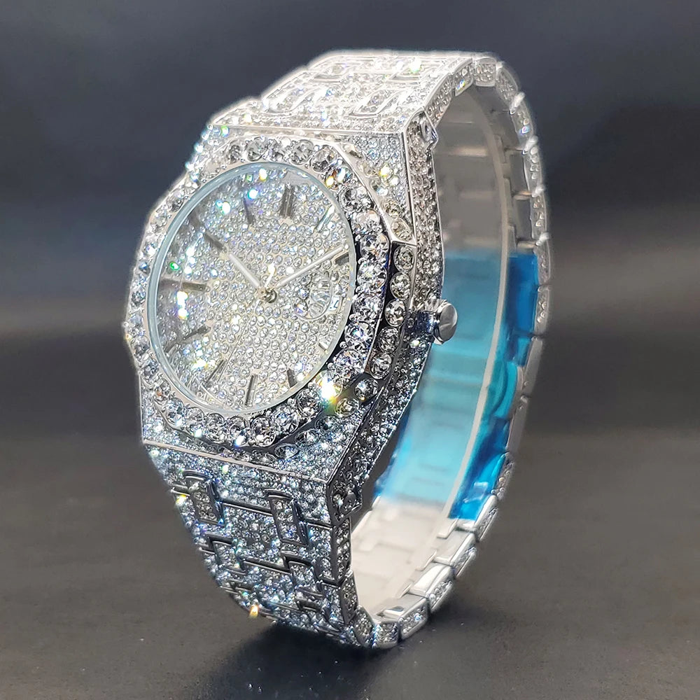 Quartz Watches For Men Octagonal Case Luxury Diamond Men's Watch