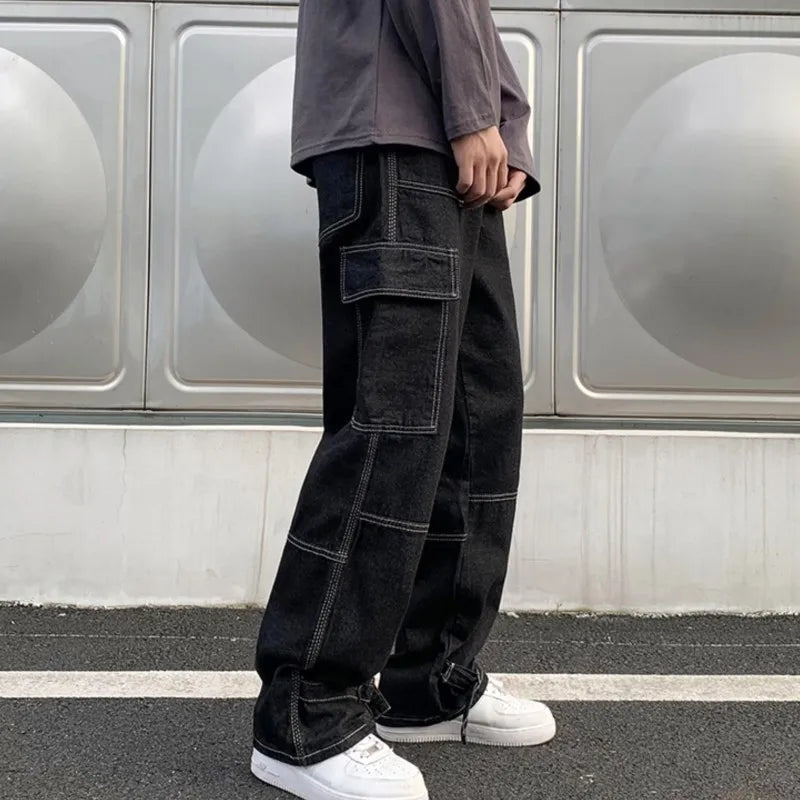 Men's Straight Baggy Denim Pants Streetwear Skateboard Pant Neutral Trousers