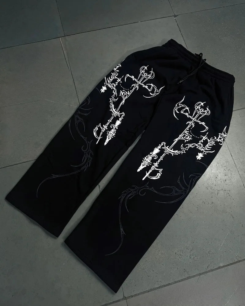 American Oversized Sweatpants Punk Harajuku Straight Wide-leg Pants Men