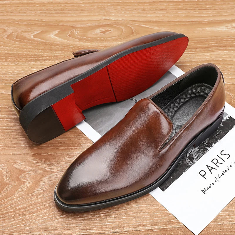 Business Formal Slip-On Leather Shoes Men's Casual Moccasins Black Wedding Shoes