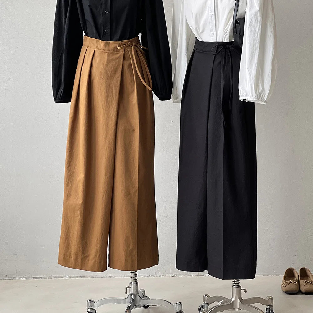 Women Casual Wide Leg High Waist Pants Fashion Clothes Black Brown Pants Female
