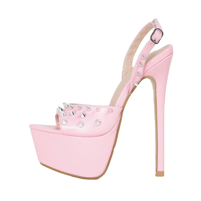 Women Wedding Fashion Design Metal Rivet Back Buckle Strap Platform Sandals
