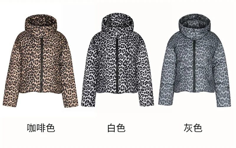 Jacket Women Parkas Hooded Leopard Warm Winter Casual Female Overcoat