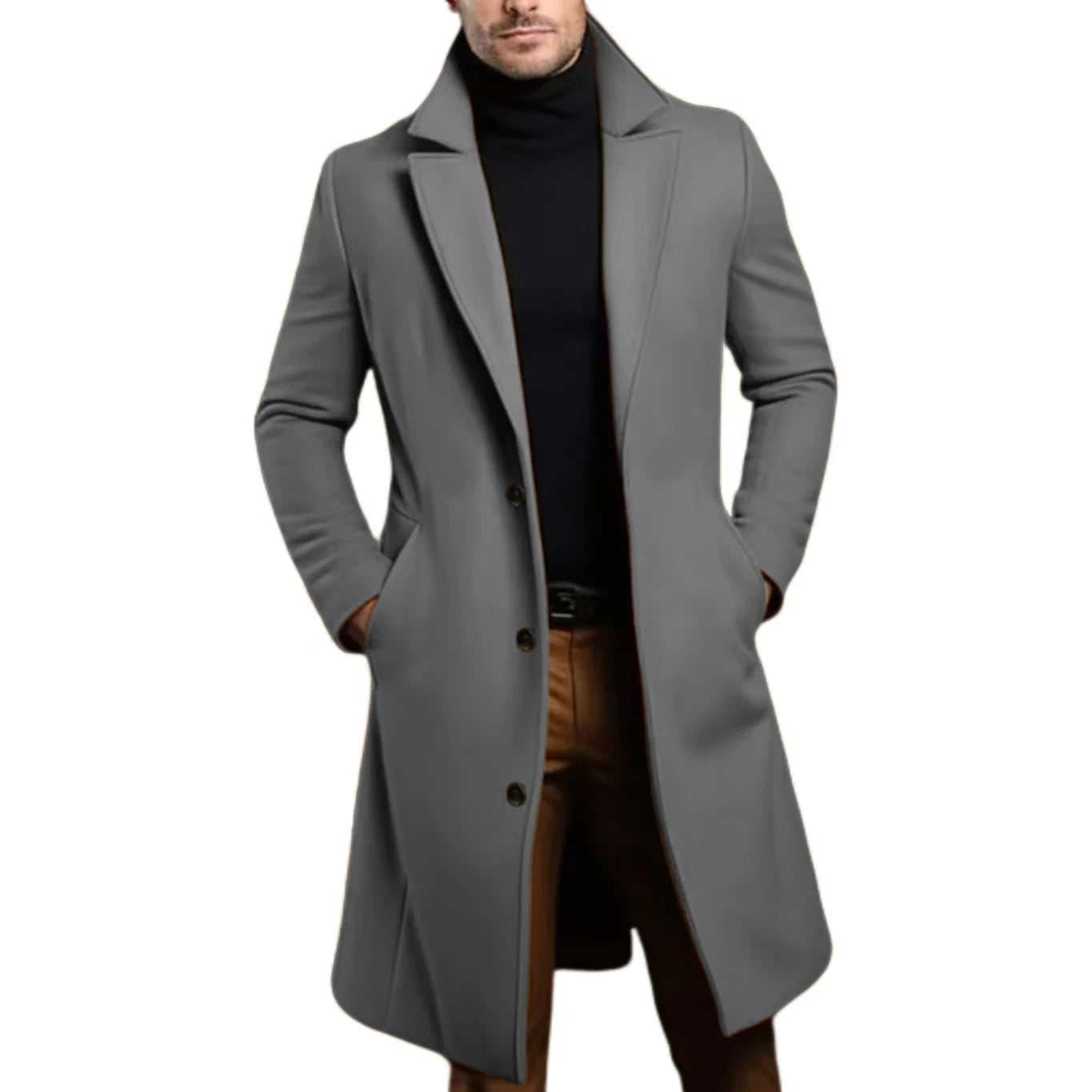 Men Coat Stylish Warm and Comfortable Black Trench