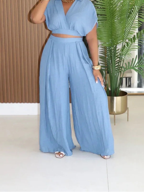 2 Piece Set for Woman Outfit Summer Clothes Holiday Crop Top and Wide Leg Pants