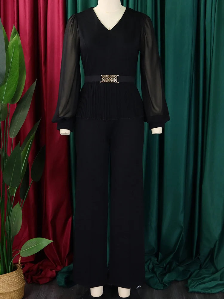 Suit Women High Waist Big Pants Set Lady Office Large Pantsuit