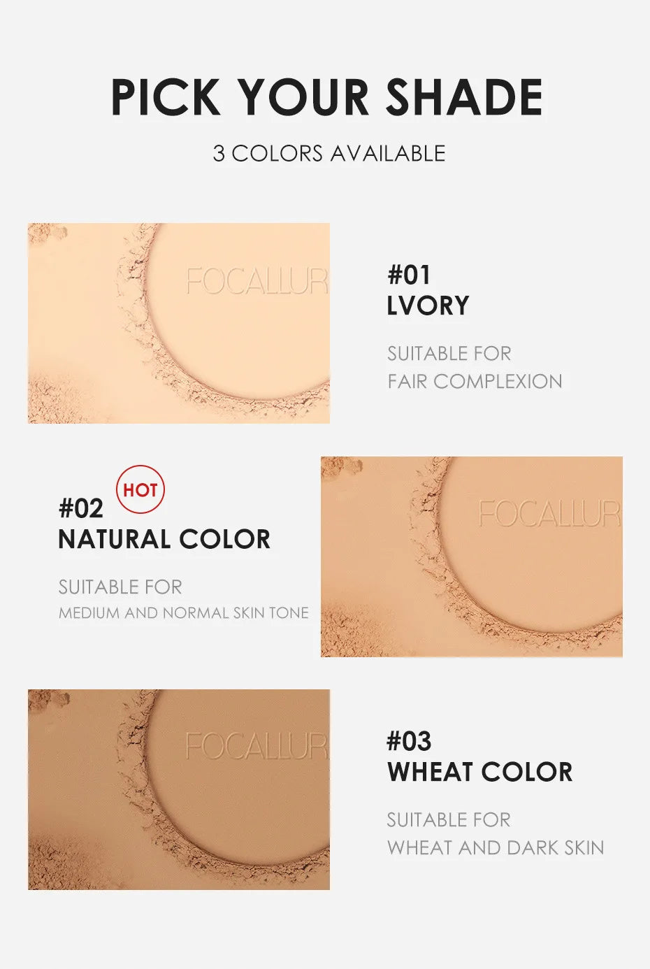 FOCALLURE Make Up Face Powder Brighten Oil-control Nude Makeup Pressed Powder