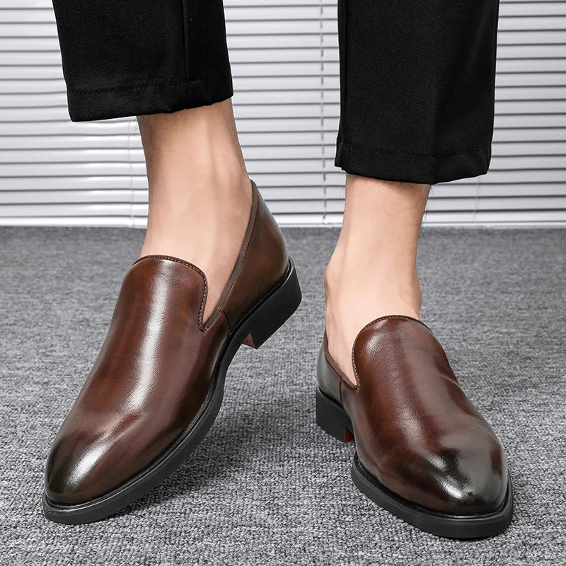 Business Formal Slip-On Leather Shoes Men's Casual Moccasins Black Wedding Shoes