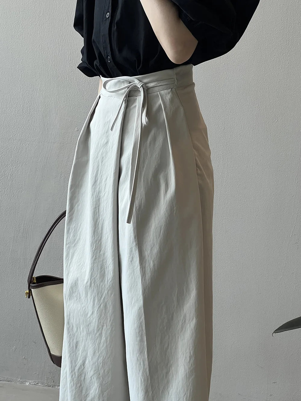 Women Casual Wide Leg High Waist Pants Fashion Clothes Black Brown Pants Female
