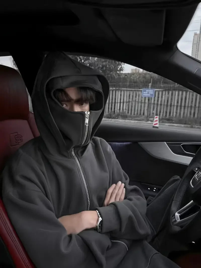 Street statement hoodies insulated double-hooded sweatshirts, masked zip-up sweatshirts