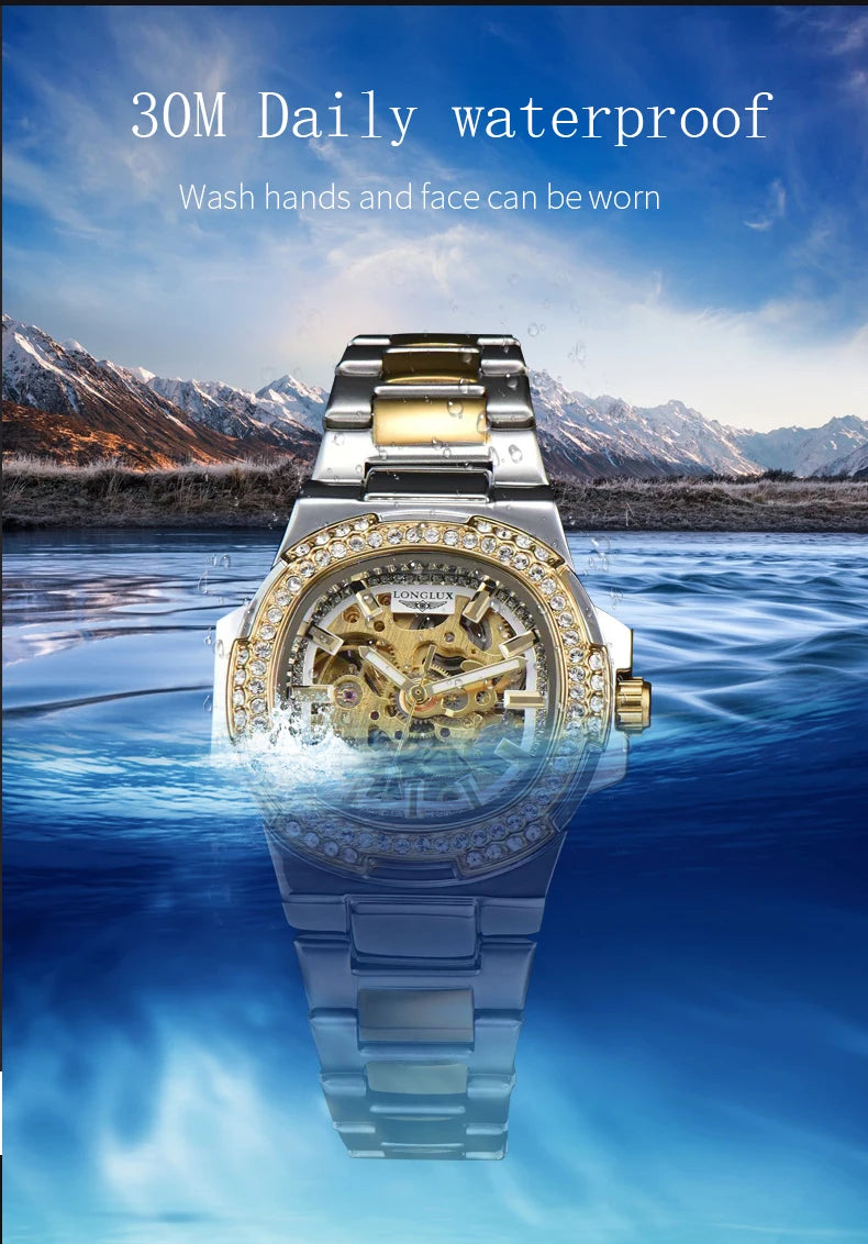 LONGLUX automatic man watch luxury stainless steel mechanical