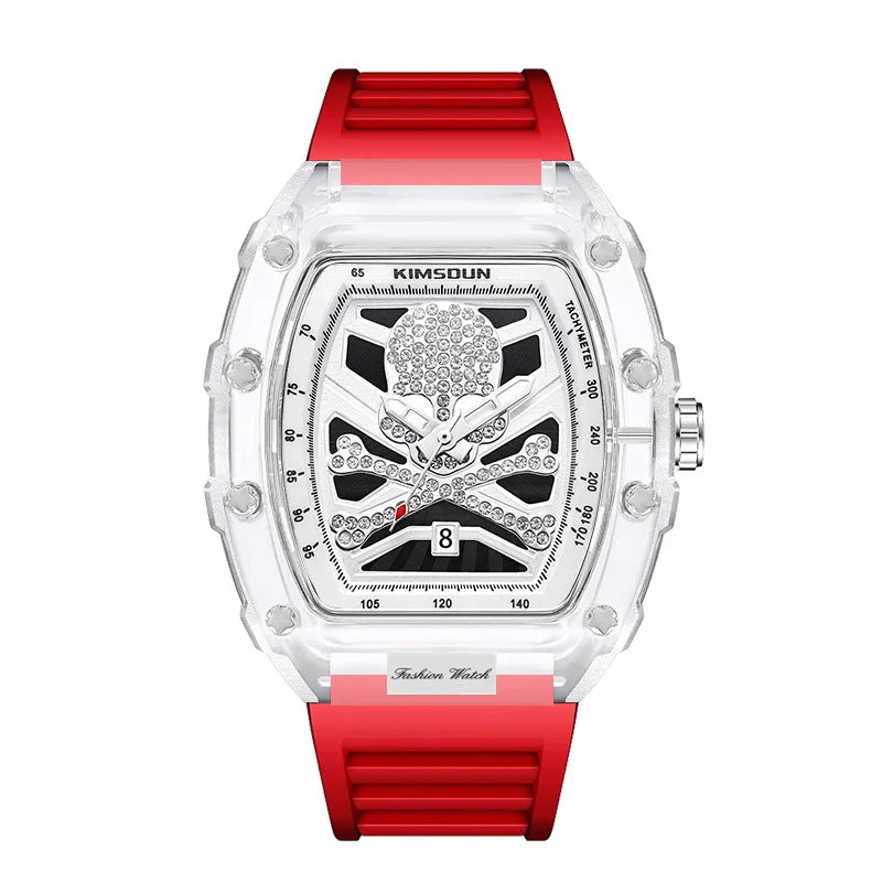 Aa fantastic watch, barrel shaped skull shaped transparent quartz watch