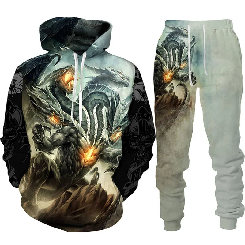 Men Punk Hoodie Suit Skull 3D Print Tracksuit/Pants Goth Skeletons Pullover