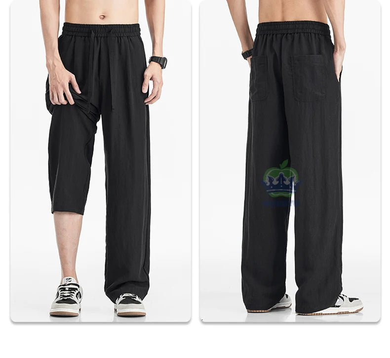 Man's Casual Pants Men Elastic Waist Baggy Straight Wide Leg Jogger Breathable Trouser