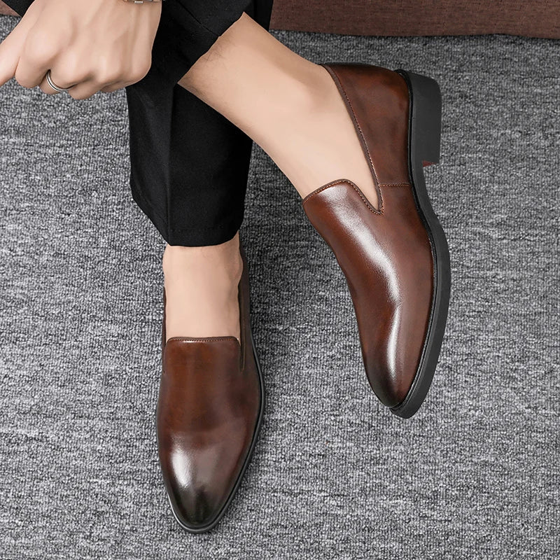 Business Formal Slip-On Leather Shoes Men's Casual Moccasins Black Wedding Shoes