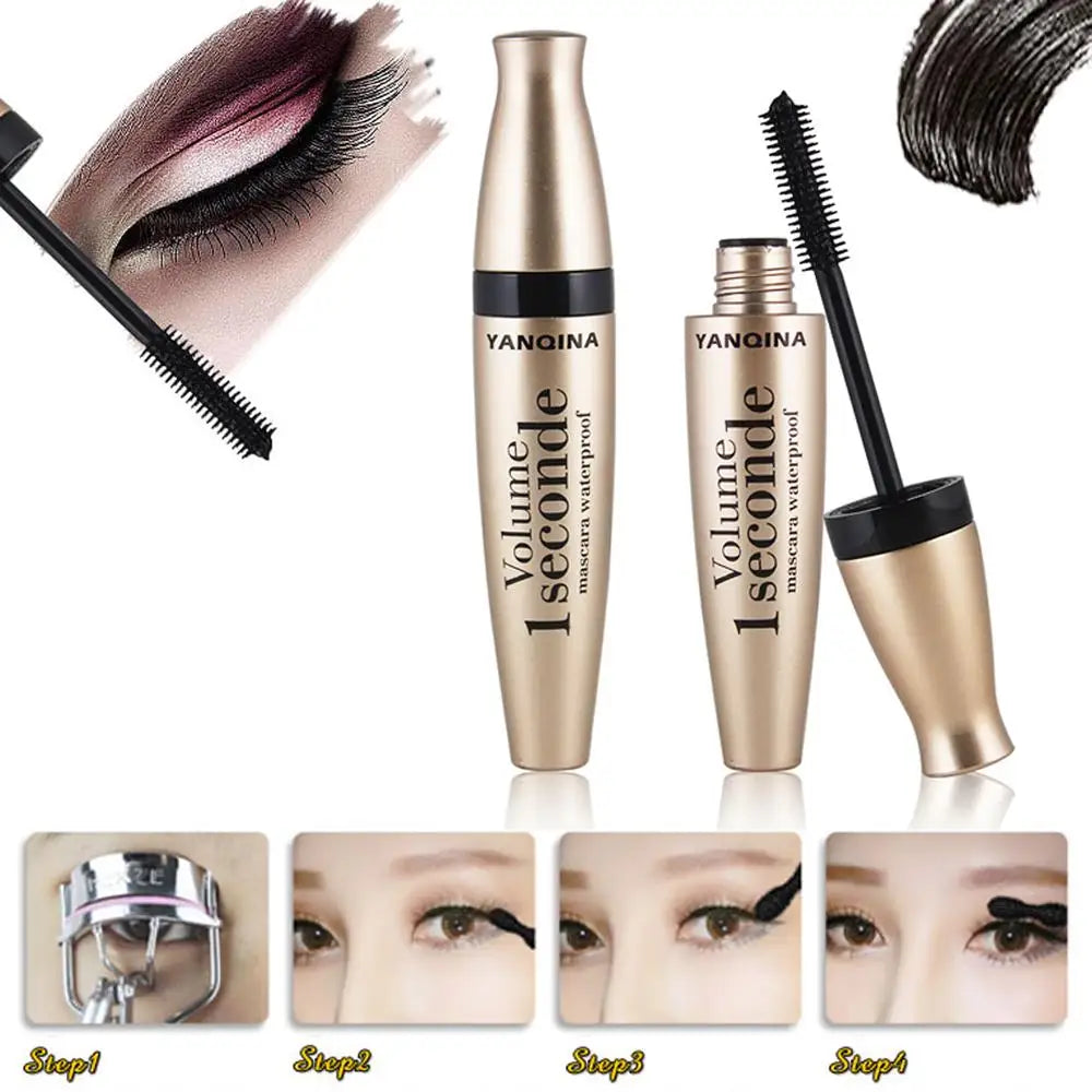 Waterproof Curling Mascara Liquid Fiber Black Eyelashes Brush Long Lasting Natural Eye Makeup