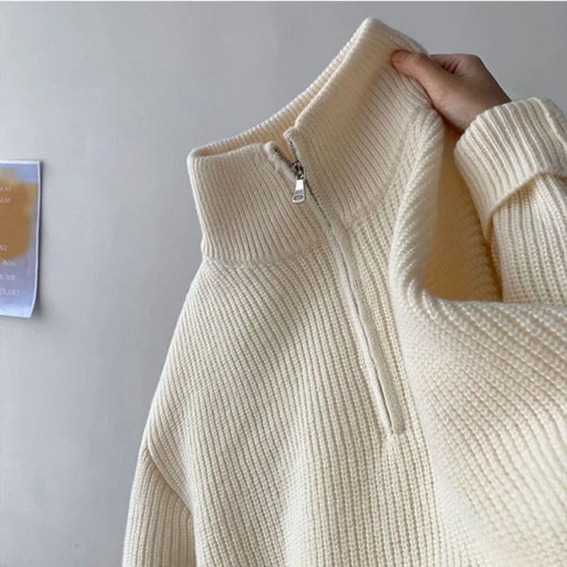 Zipper Turtleneck MEN Knitted Sweatshirt Korean Loose Lazy Style Solid Sweater