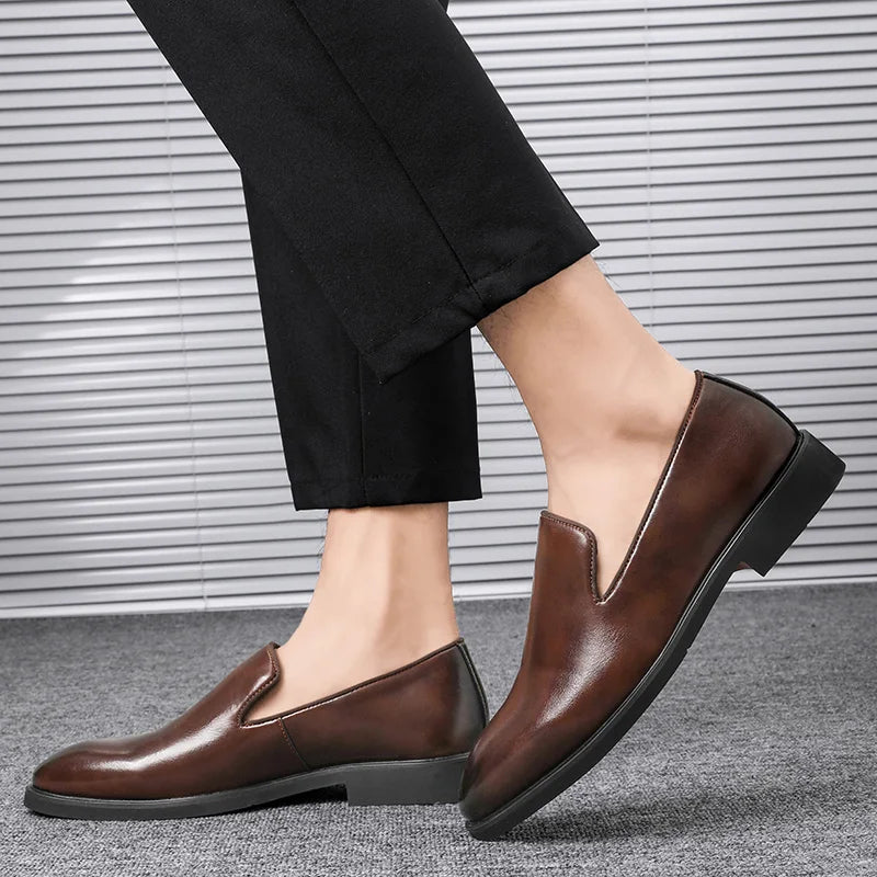 Business Formal Slip-On Leather Shoes Men's Casual Moccasins Black Wedding Shoes
