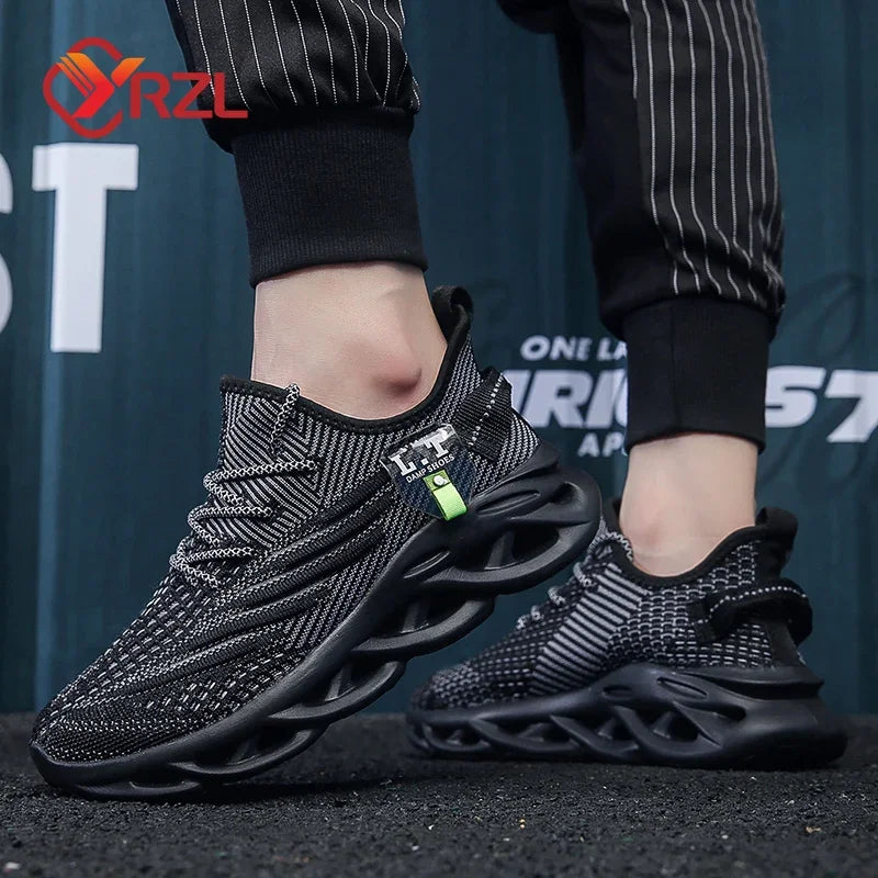 YRZL Men Sports Running Black Jogging Shoes Casual Sneakers Outdoor Breathable