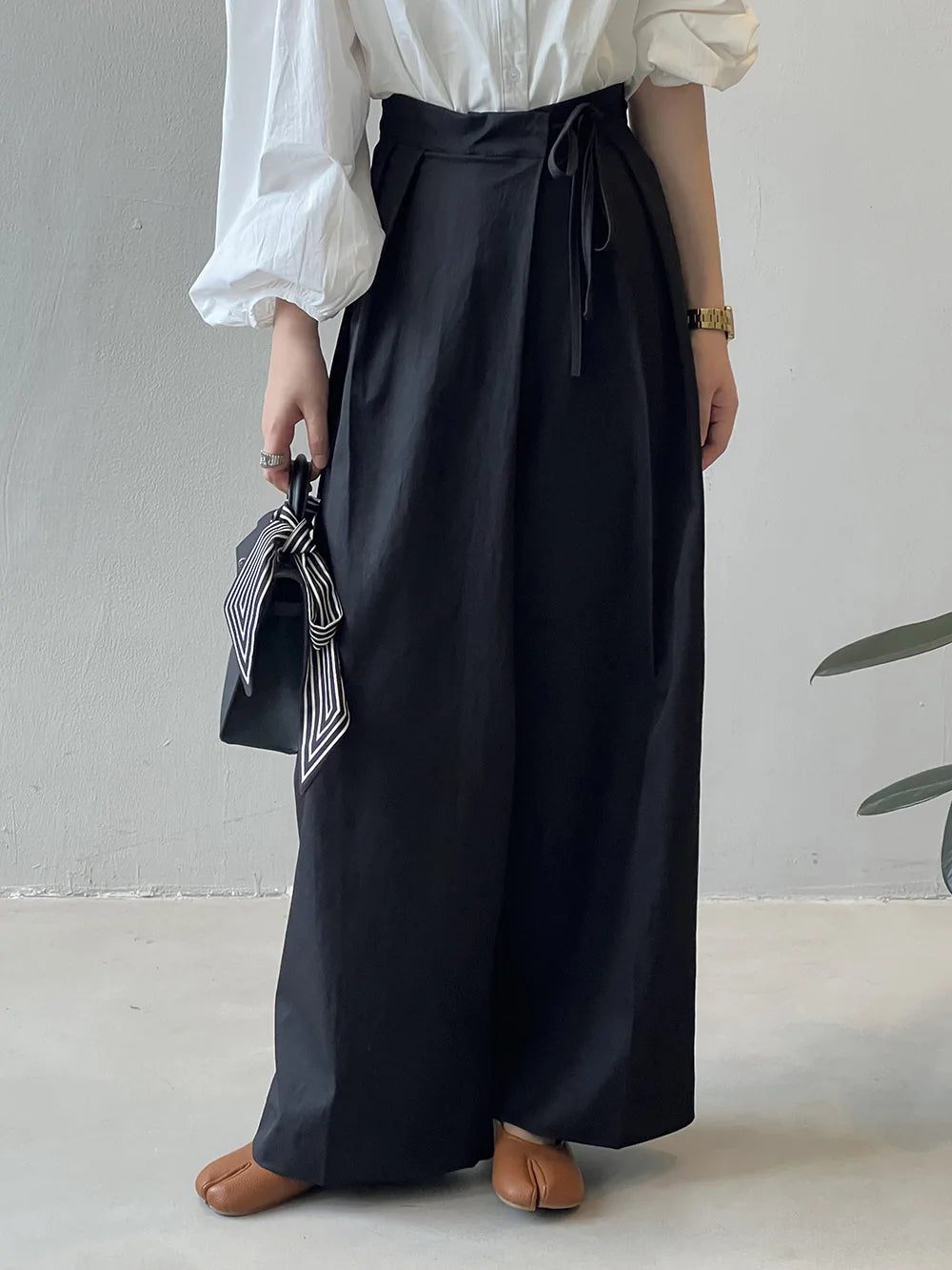 Women Casual Wide Leg High Waist Pants Fashion Clothes Black Brown Pants Female