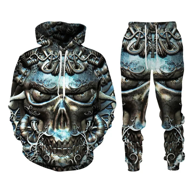 Men Punk Hoodie Suit Skull 3D Print Tracksuit/Pants Goth Skeletons Pullover