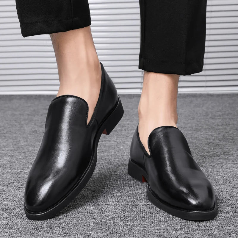 Business Formal Slip-On Leather Shoes Men's Casual Moccasins Black Wedding Shoes