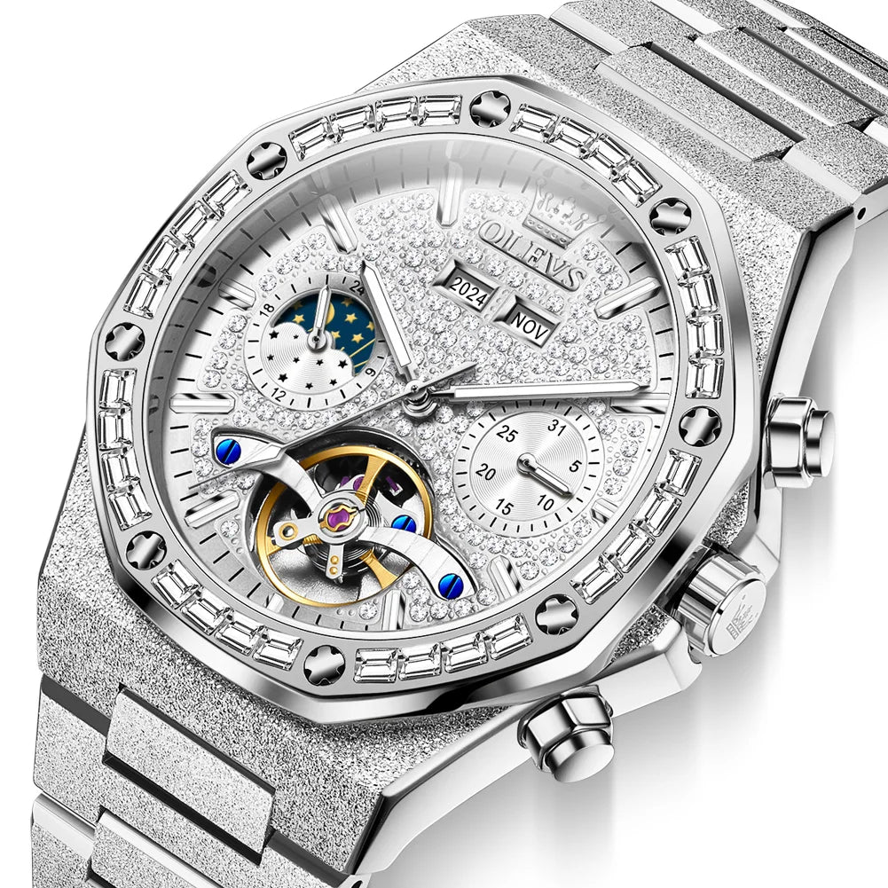 OLEVS Gold Steel Mens Watches Top Brand Automatic Mechanical Luxury Watch