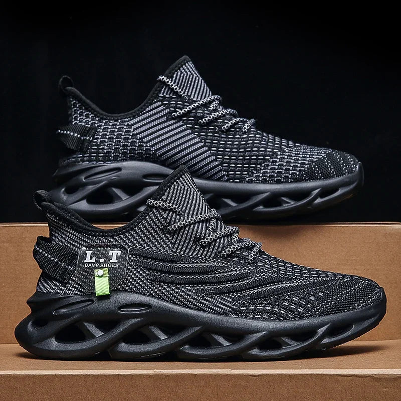 YRZL Men Sports Running Black Jogging Shoes Casual Sneakers Outdoor Breathable