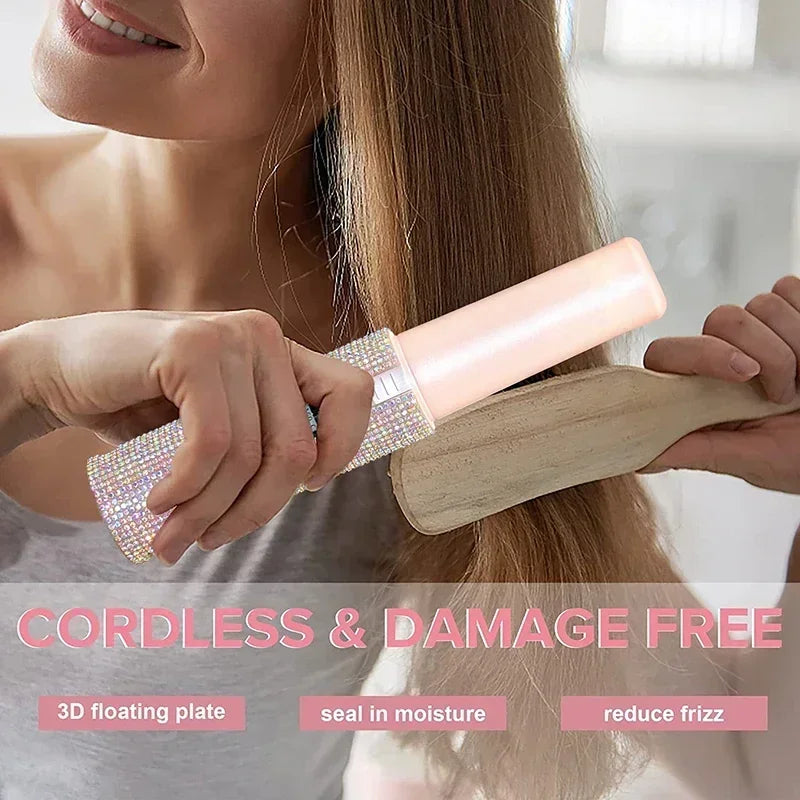 Electric USB Hair Straightener Curler Fashion Colored Diamond Design Wireless