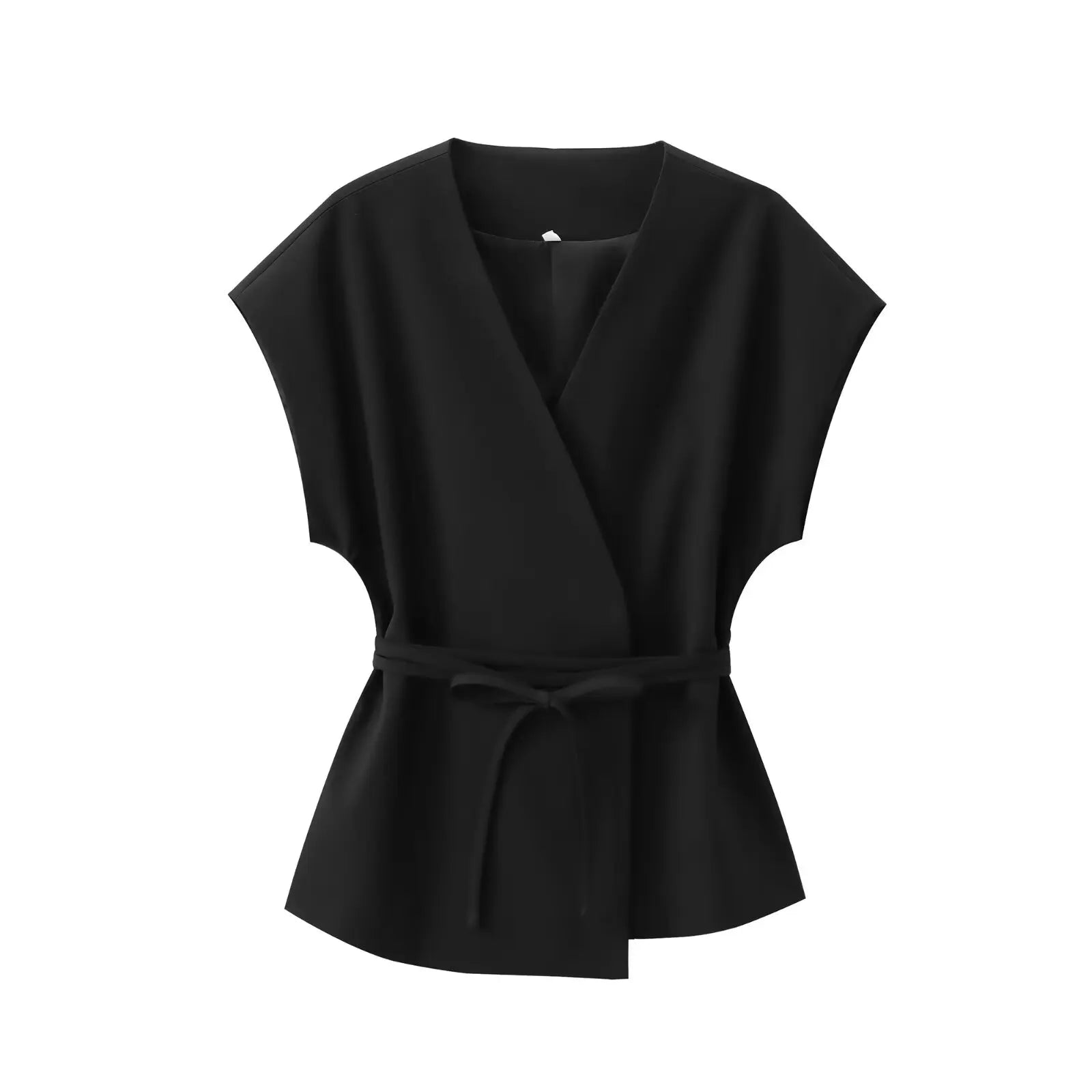 TFMLN Fashion Women's Trouser Suits V-Neck Top with Belt Straight Pants Sets