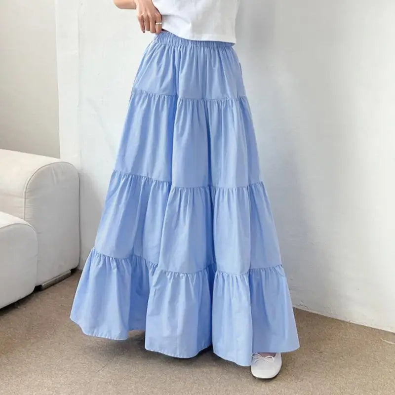 ZANZEA Women Casual Tiered Maxi Skirt Korean Fashion Elastic