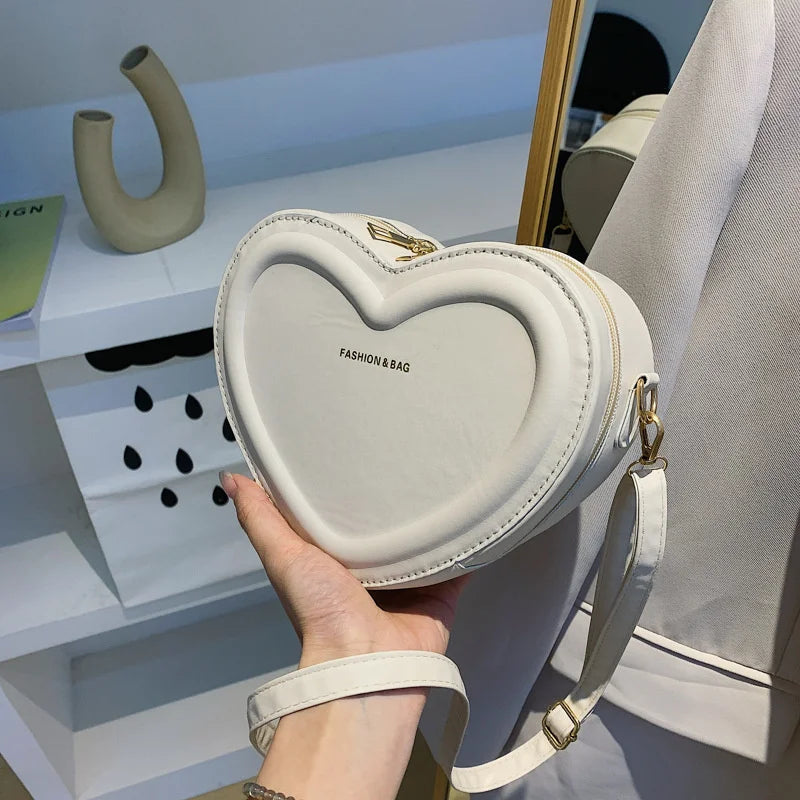 Solid Color Pu Leather Shoulder Bags Heart Shape Crossbody