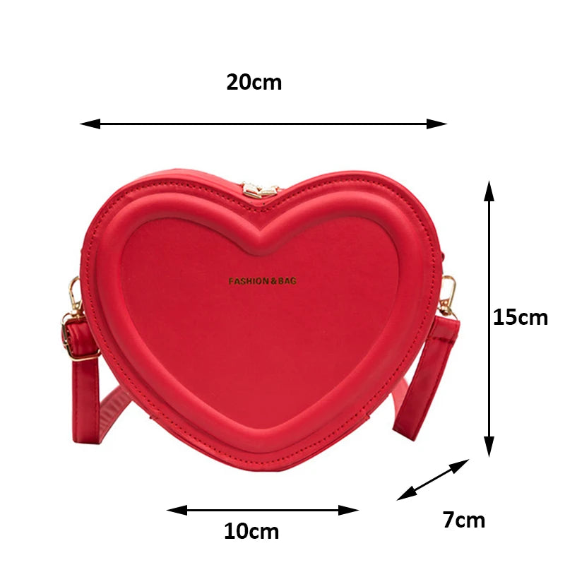 Solid Color Pu Leather Shoulder Bags Heart Shape Crossbody