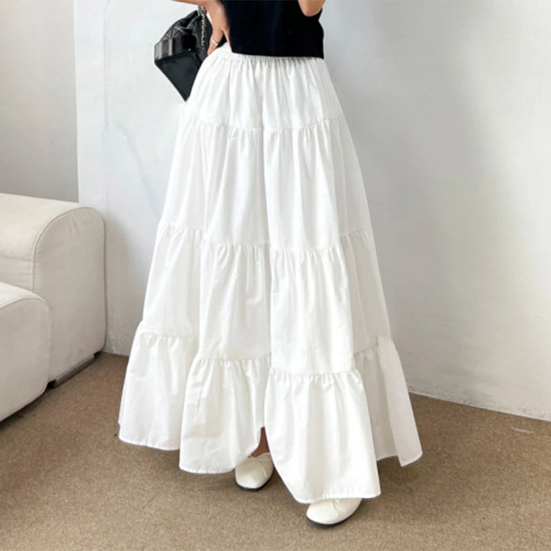 ZANZEA Women Casual Tiered Maxi Skirt Korean Fashion Elastic