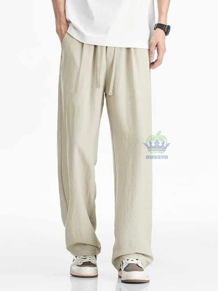 Man's Casual Pants Men Elastic Waist Baggy Straight Wide Leg Jogger Breathable Trouser